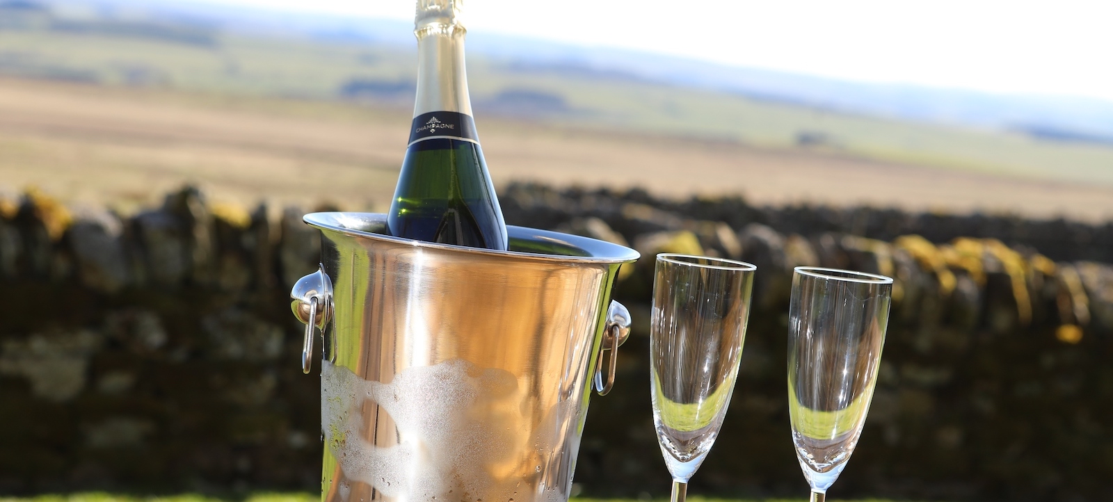 Ice bucket with Champagne and 2 Glasses