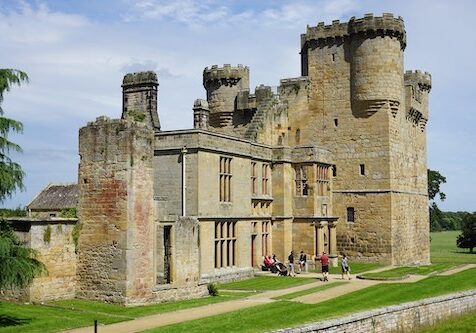 View of ruined Medieval Castle at Belsay Hall, Northumberland