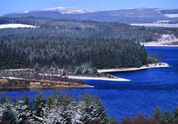 View of Kielder Water and Forest Park in Winter