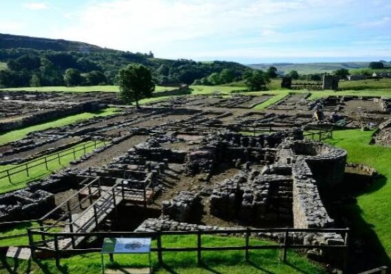 View of ruins at Vindolanda Roman Fort, Northumberland